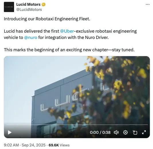 Screenshot of Lucid's X Post